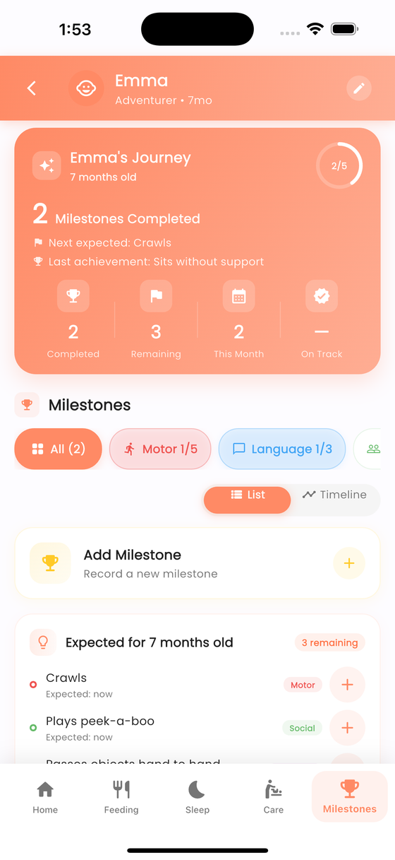 Milestones screen