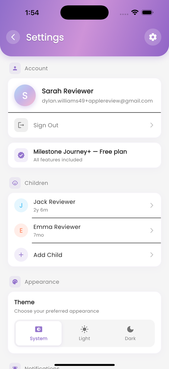 Settings screen